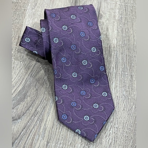 Villa Bolgheri Made in Italy 100% Silk Purple Paisley Textured Lux Tie Geo - Picture 1 of 12